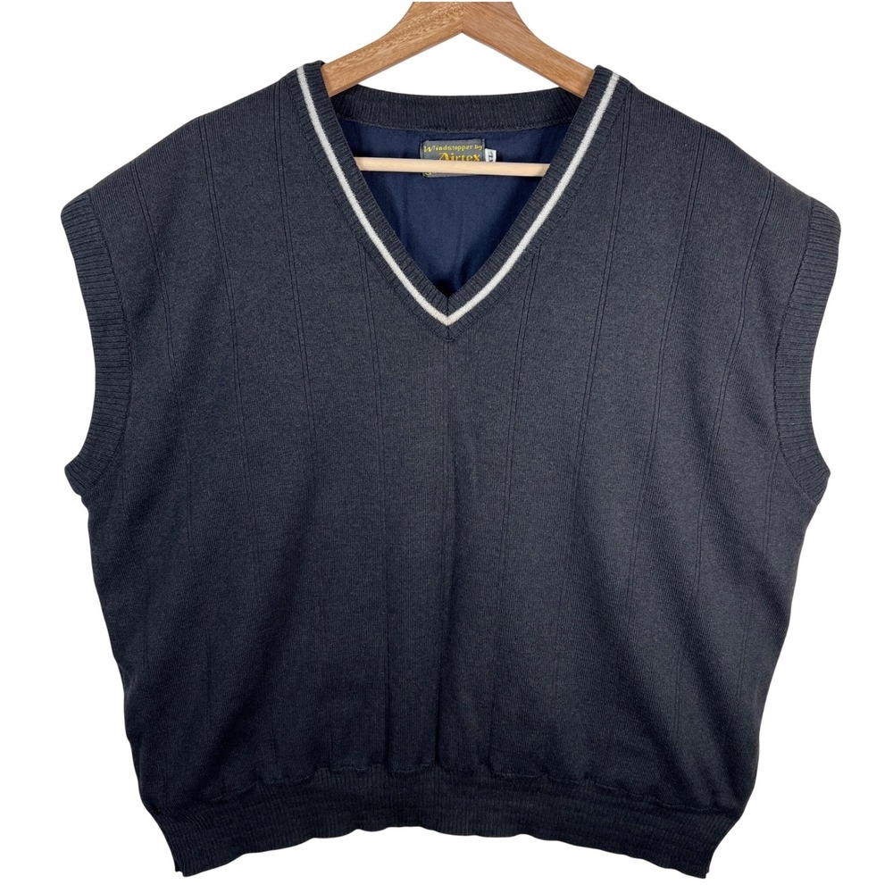 Vtg Airtex Windstopper V-Neck Sleeveless Golf Sweater Vest Men Size XL Dark Gray